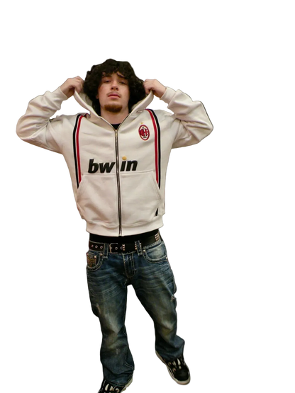 Retro AC Milan Inspired Zip Up Hoodie - Jogo Funcional 