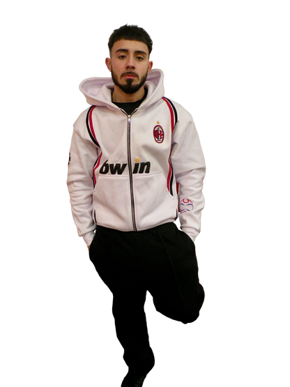 Retro AC Milan Inspired Zip Up Hoodie - Jogo Funcional 